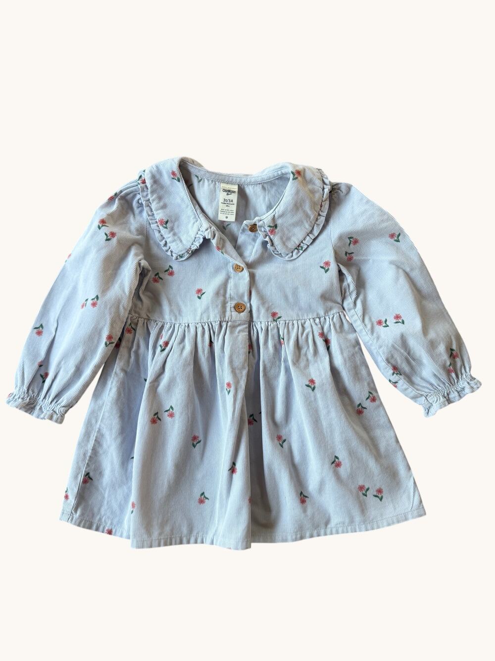 OshKosh Bgosh Floral Corduroy Ruffle Collar Dress Girls 3T